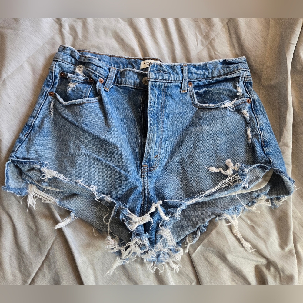 Abercrombie & Fitch Blue Distressed Mom Jean Shorts